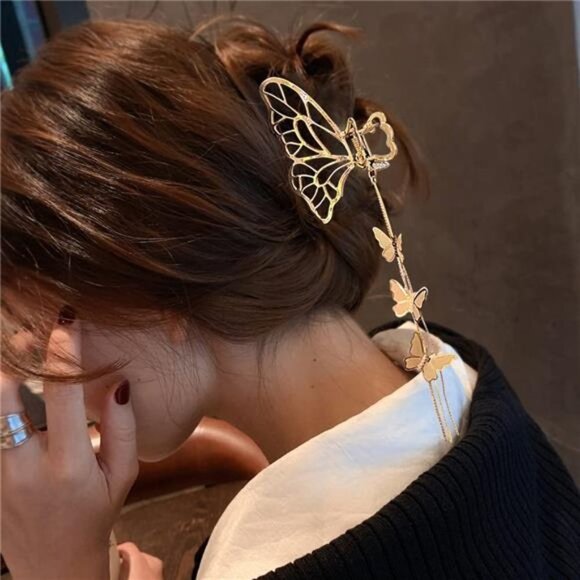 4 PACK Metal Big Gold Butterfly Hair Clips Clamp Tassel Nonslip Hair Claw - Picture 5 of 7
